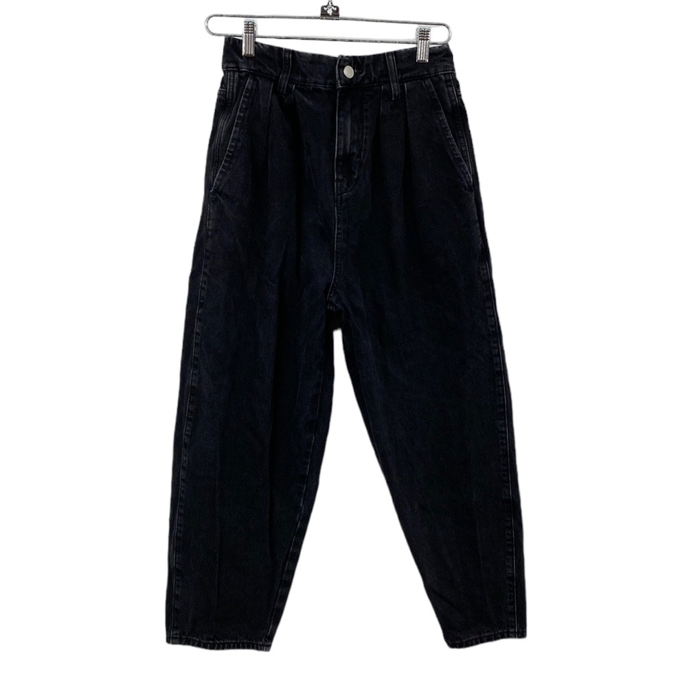 Zara Jeans Women’s size Small Barrel Balloon Black Denim Pleated High Rise Waist